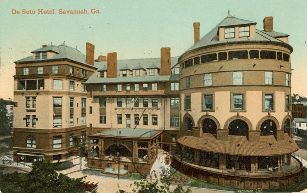 Vintage colored postcard of the De Soto Hotel in Savannah Georgia circa early 1900s